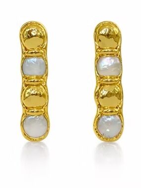 Gold Pearl Bar Huggie Earrings for Women- Ophelia Earrings